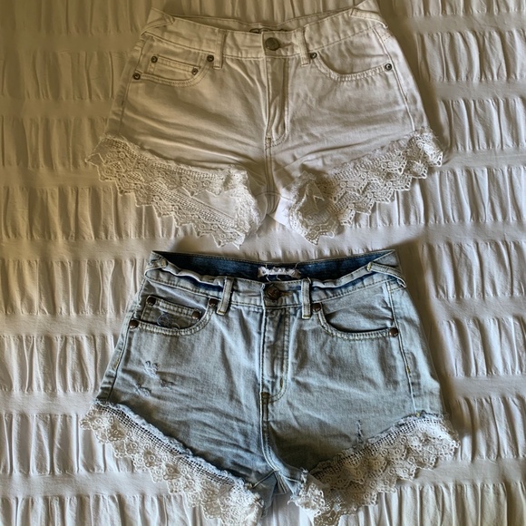 Free People Denim Shorts with Crochet Hem - White - Picture 4 of 7